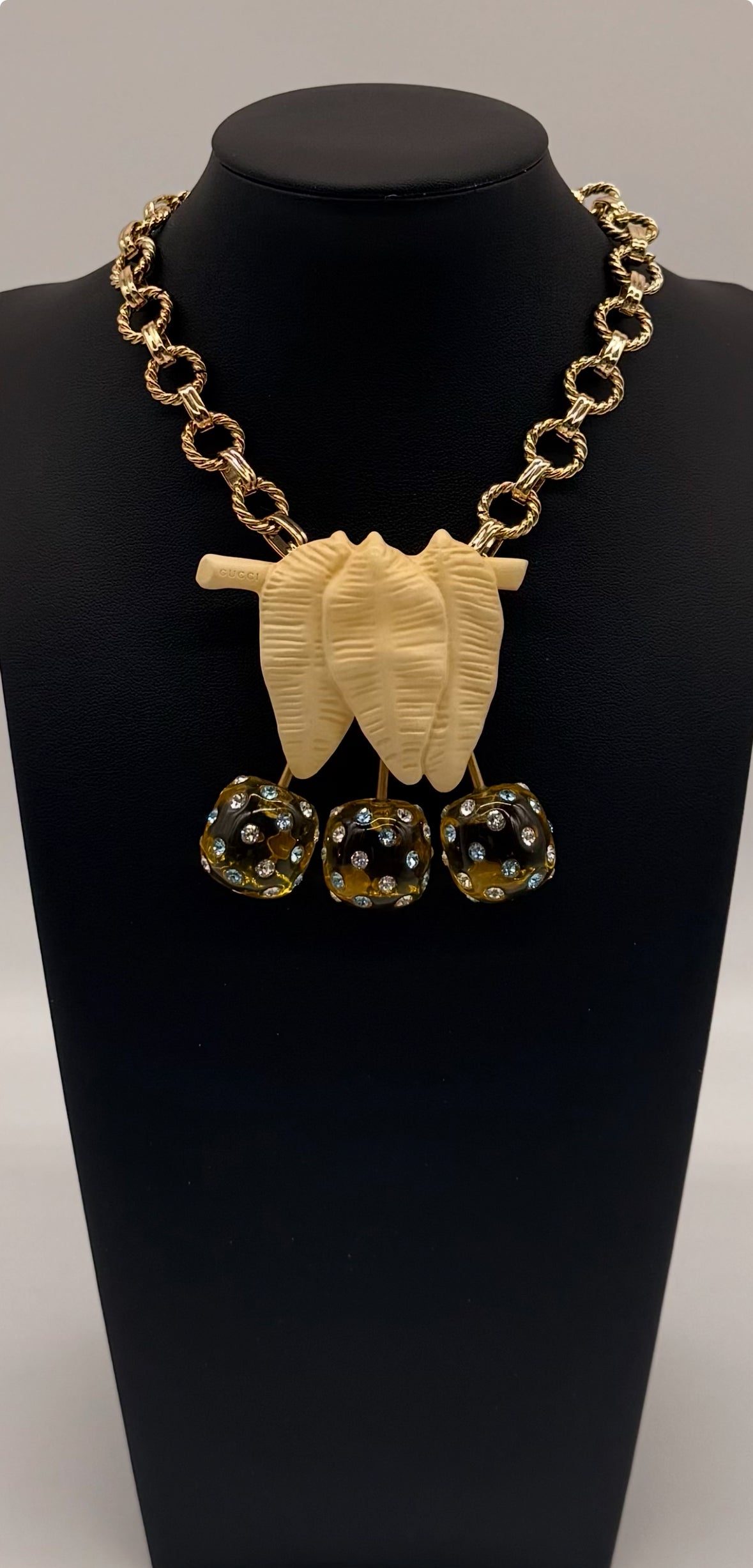 GP Repurposed Gucci Leaves Sparkle Pendent Necklace